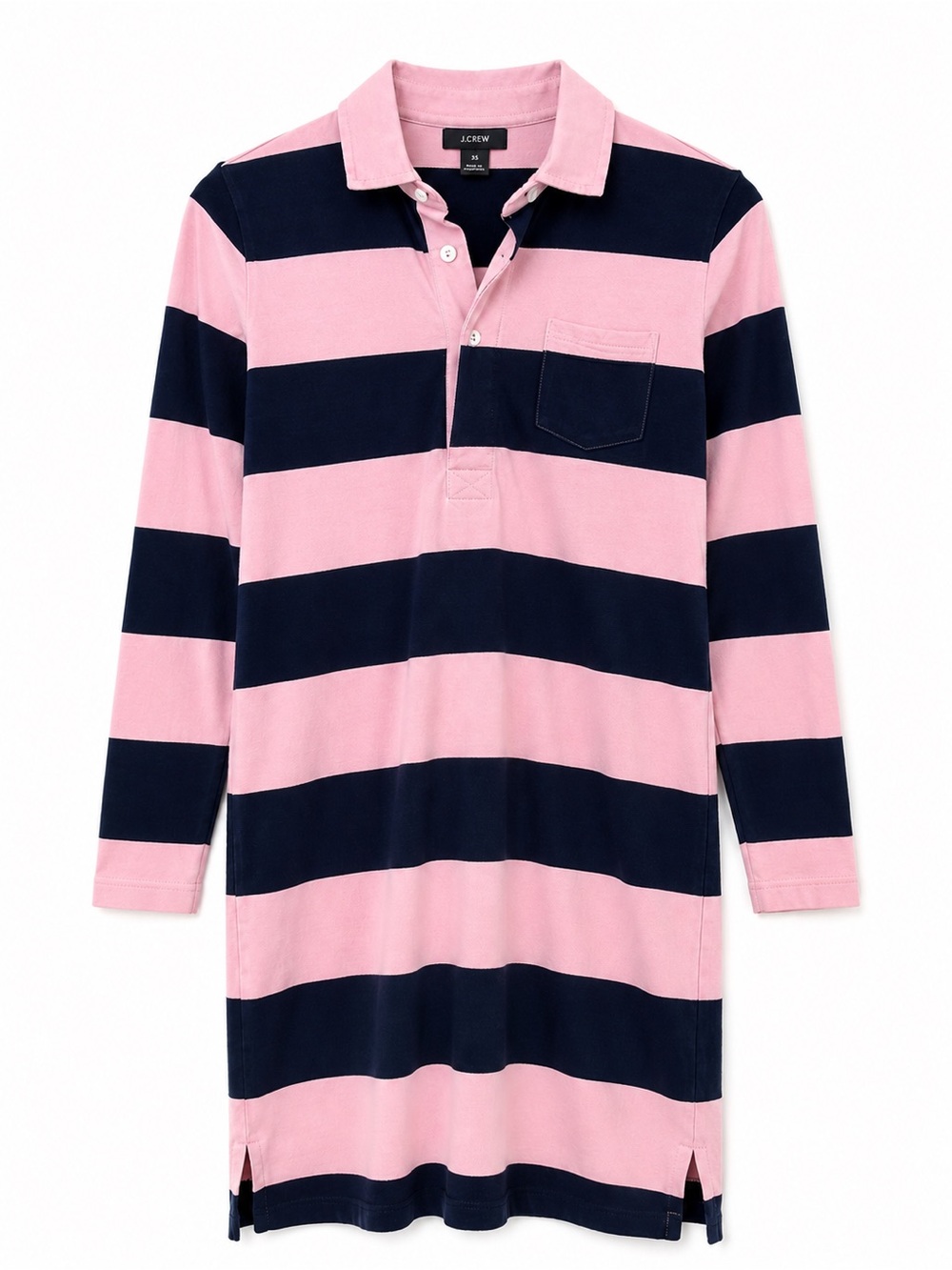 J. Crew Rugby Polo Dress Pink Navy‎ Stripe Long Sleeve XS